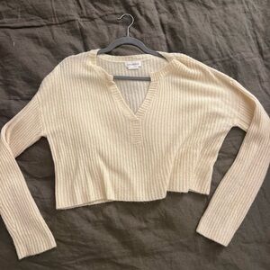 Lovers + Friends Cream V-Neck Ribbed Sweater